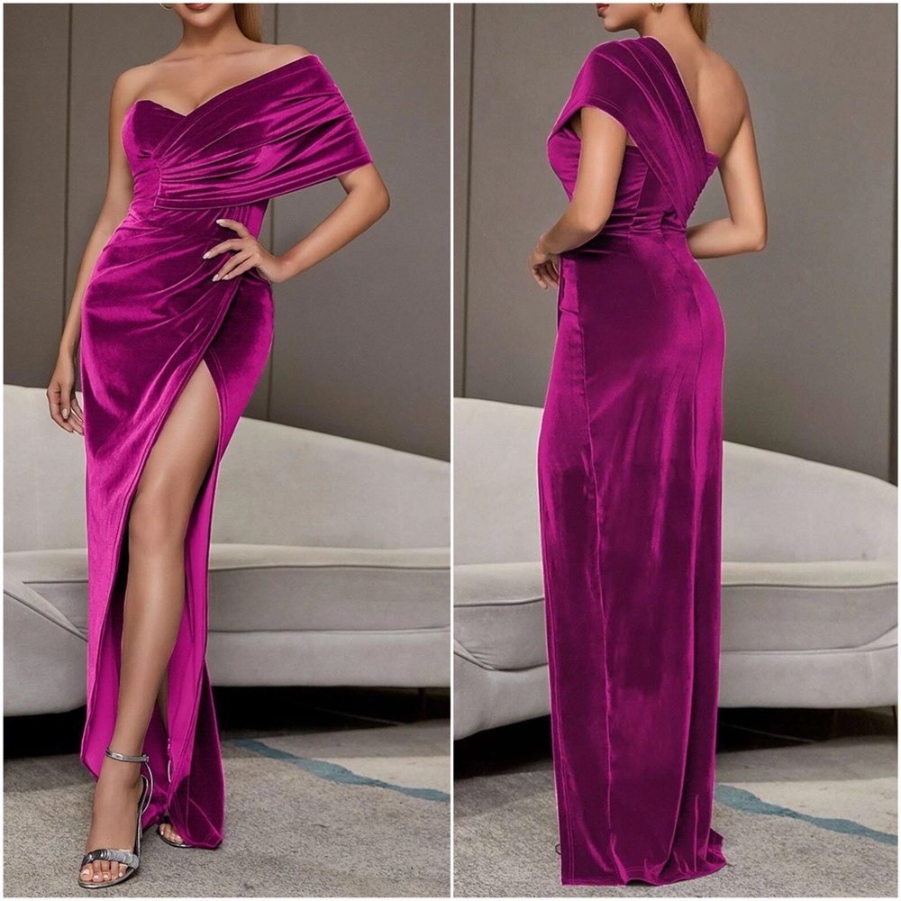 Luxe One Shoulder Sexy Party Holiday Evening Formal Dress - Picture 3 of 5